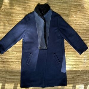 RARE Les Praries de Paris Navy Suede and Shearling Coat, Made in FR/IT